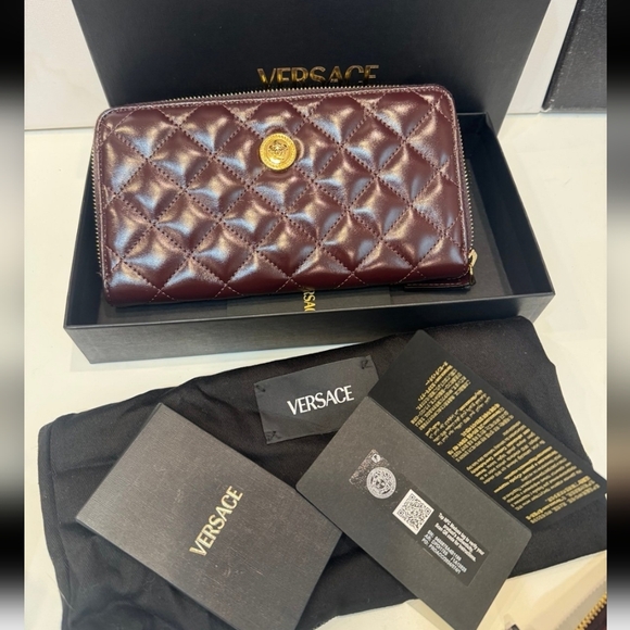 Versace Handbags - Versace Quilted Deep Burgundy Leather Clutch BNWT/ FULL INCLUSION